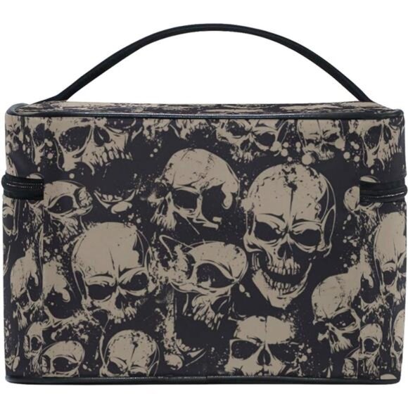 Makeup Bag, Goth Skulls Gothic Travel Makeup Organizer Bag Cosmetic Cases - Picture 4 of 6